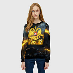 Свитшот женский Россия золотой фон и желтые разломы, цвет: 3D-черный — фото 2