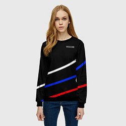 Свитшот женский Россия чёрный с полосами бело-сине-красные, цвет: 3D-черный — фото 2