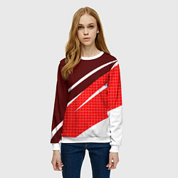 Свитшот женский Красно-белый абстрактный с полосами, цвет: 3D-белый — фото 2