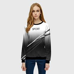 Свитшот женский Sport градиент из белого в серый с полосами, цвет: 3D-черный — фото 2