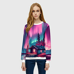 Свитшот женский Лиловое сияние над лесом, цвет: 3D-белый — фото 2