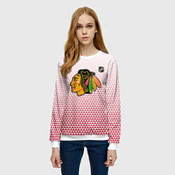 Свитшот женский Чикаго Блэкхокс - красные треугольники с градиенто, цвет: 3D-белый — фото 2