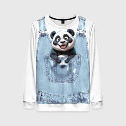 Свитшот женский Панда в кармашке комбинезона, цвет: 3D-белый