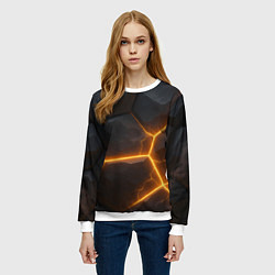 Свитшот женский Черные плиты с оранжевой молнией, цвет: 3D-белый — фото 2
