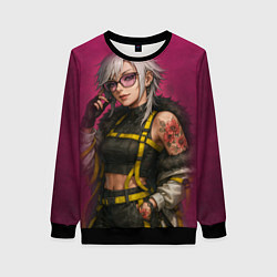 Свитшот женский Девушка с татуировкой в очках, цвет: 3D-черный