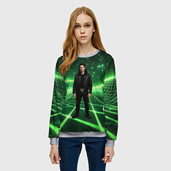 Свитшот женский Bones в зеленом полигоне, цвет: 3D-меланж — фото 2
