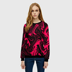 Свитшот женский Чёрно-розовый абстрактные линии, цвет: 3D-черный — фото 2