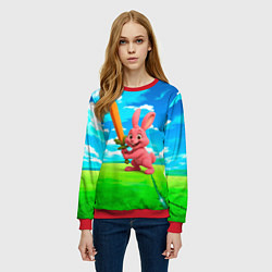 Свитшот женский Розовый заяц с мечом из морковки, цвет: 3D-красный — фото 2