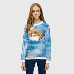 Свитшот женский Милый енот спит на облаке, цвет: 3D-белый — фото 2