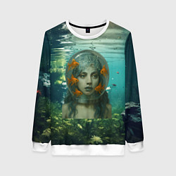 Свитшот женский Леди Гага под водой в аквариуме, цвет: 3D-белый