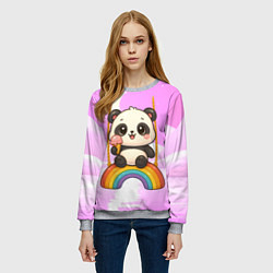 Свитшот женский Панда с мороженым качается на радуге, цвет: 3D-меланж — фото 2