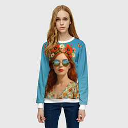 Свитшот женский Девушка в очках, цвет: 3D-белый — фото 2