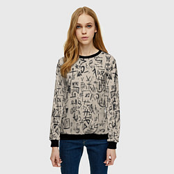 Свитшот женский Иероглифы маори, цвет: 3D-черный — фото 2
