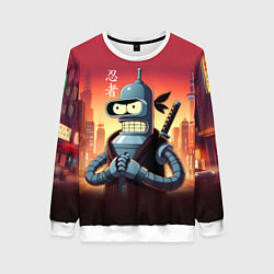 Свитшот женский Крутой ниндзя Бендер в ночном городе, цвет: 3D-белый