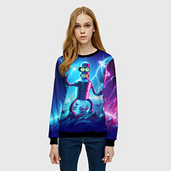 Свитшот женский Bender on neon planet - ai art fantasy, цвет: 3D-черный — фото 2