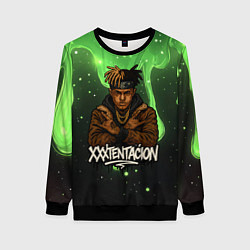 Свитшот женский XXXTentacion на фоне зеленой краски, цвет: 3D-черный