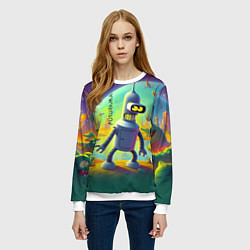 Свитшот женский Робот-сгибальщик Бендер на планете крокодилов - не, цвет: 3D-белый — фото 2