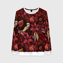 Женский свитшот Бордовая готика с сердцем, лилиями и мотыльками