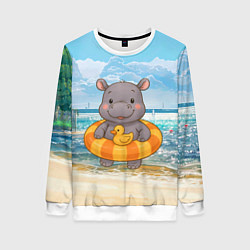Женский свитшот Бегемотик в плавательном круге с уточкой