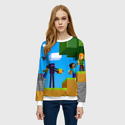 Свитшот женский Эндермен помогает героям, цвет: 3D-белый — фото 2