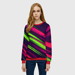 Свитшот женский Фиолетово-зеленые линии, цвет: 3D-красный — фото 2