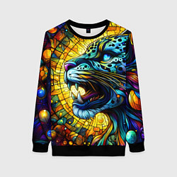 Женский свитшот Морда свирепого леопарда - витраж