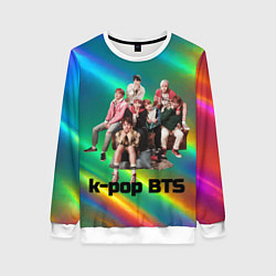 Свитшот женский BTS радужный блестящий фон, цвет: 3D-белый