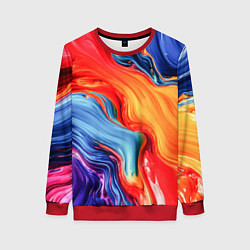 Свитшот женский Красно-синие масляные краски смешение абстракция, цвет: 3D-красный