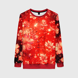 Свитшот женский Цветочный красный с искрами, цвет: 3D-красный