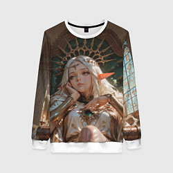 Свитшот женский Беловолосая королева эльфов на троне, цвет: 3D-белый