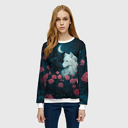 Свитшот женский Влюбленные волки и розы, цвет: 3D-белый — фото 2