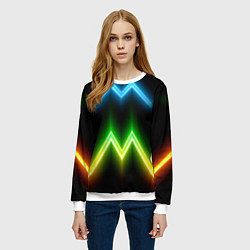Свитшот женский Neon multicolored lines, цвет: 3D-белый — фото 2