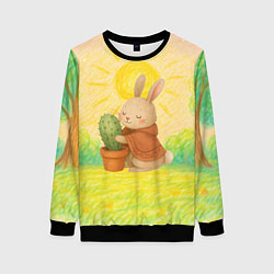Женский свитшот Заяц обнимает кактус