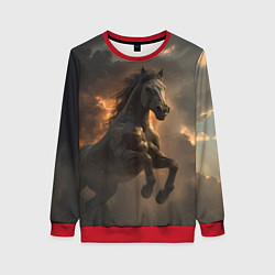 Свитшот женский Лошадь в прыжке на фоне неба, цвет: 3D-красный