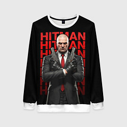 Свитшот женский Хитман скрестив руки с пистолетами, цвет: 3D-белый