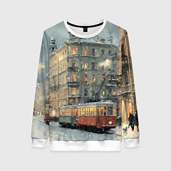 Свитшот женский Трамваи в зимнем Санкт-Петербурге, цвет: 3D-белый