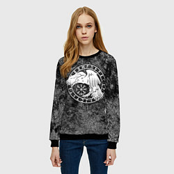 Свитшот женский Ворон в круге рун и компас вегвизир, цвет: 3D-черный — фото 2