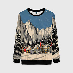 Свитшот женский Небольшой новогодний город в горах, цвет: 3D-черный