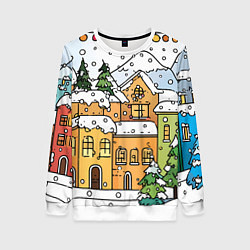 Свитшот женский Новогодний снегопад, цвет: 3D-белый