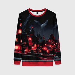 Женский свитшот Новогодняя ночь и красные гирлянды