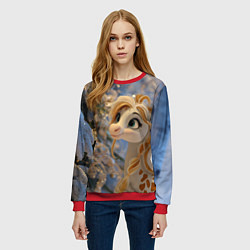 Свитшот женский Новогодняя лошадка в крапинку, цвет: 3D-красный — фото 2