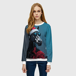 Свитшот женский Лошадь в новогоднем стиле, цвет: 3D-белый — фото 2