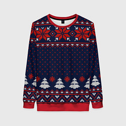 Свитшот женский Новогодний вязаный узор, цвет: 3D-красный