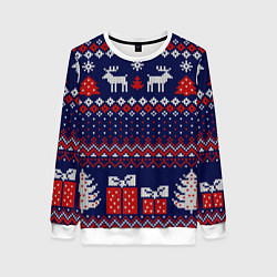 Свитшот женский Новогодний вязаный паттерн, цвет: 3D-белый