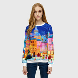 Свитшот женский Разноцветные новогодние домики, цвет: 3D-белый — фото 2