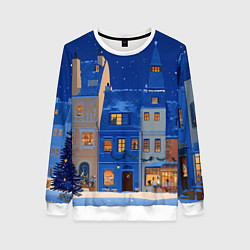 Женский свитшот Синяя новогодняя елочка во дворе