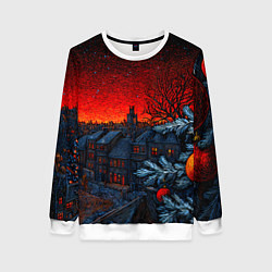 Свитшот женский Новый год в ночном городе, цвет: 3D-белый