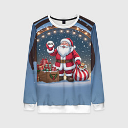 Свитшот женский Санта с мешком подарков, цвет: 3D-белый