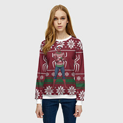 Свитшот женский Человек паук в вязаном свитере - новый год, цвет: 3D-белый — фото 2