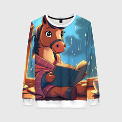 Свитшот женский Лошадка уютным вечером, цвет: 3D-белый